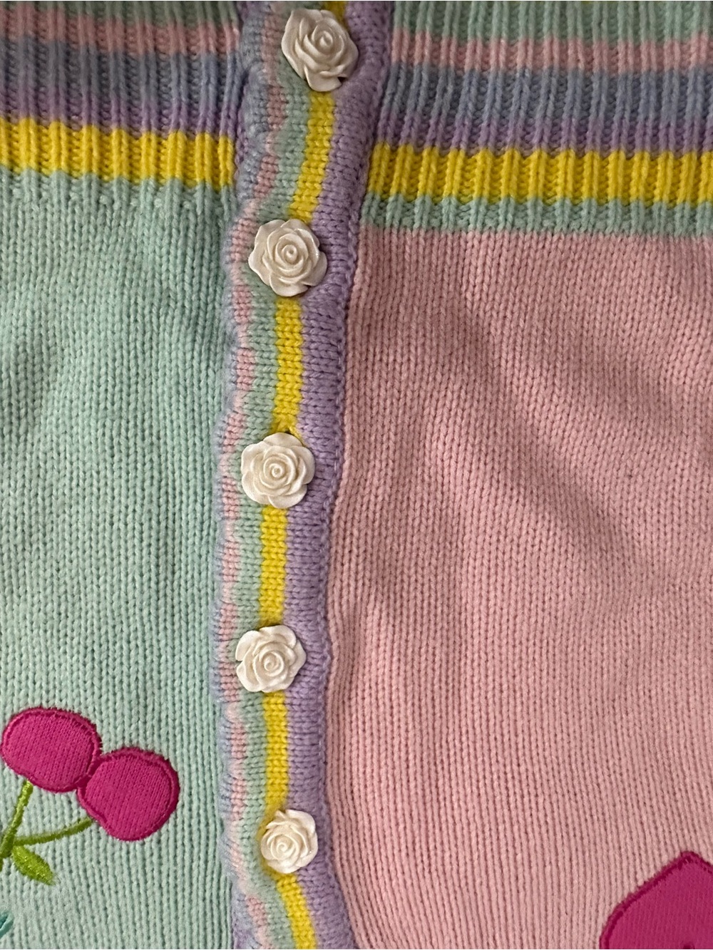 LoveShackFancy Brody Cardigan Size S Pastel Multi Heart Fruit Applique $425 - Picture 7 of 7